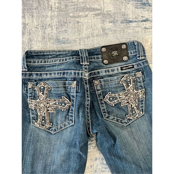 Miss Me Rhinestone Studded Embellished Boot Cut Jeans Size 27" - Picture 4 of 6